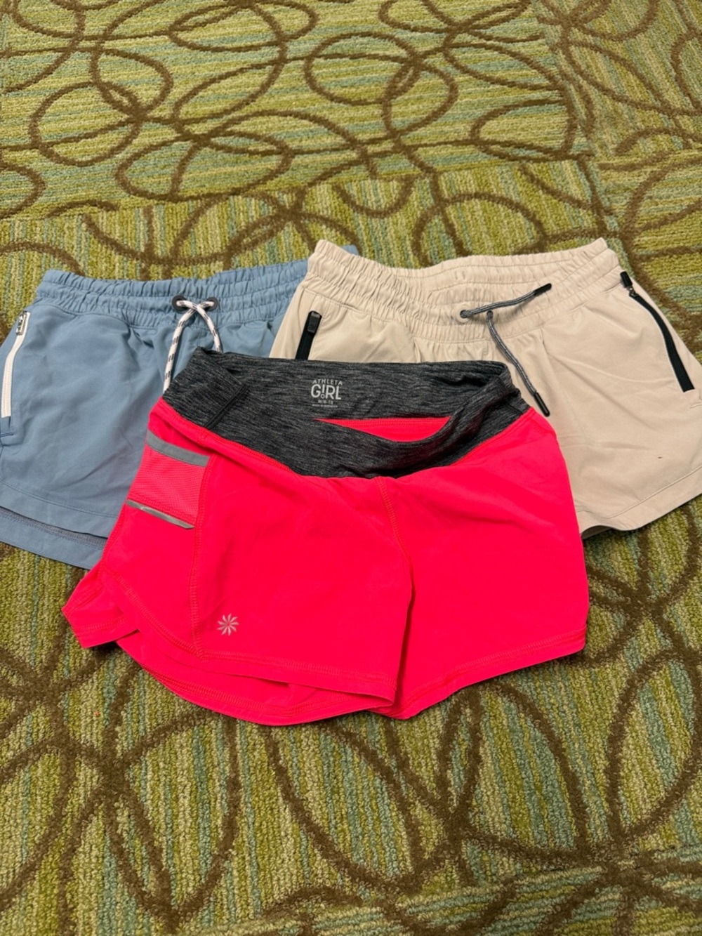 Athleta Girls' Active Shorts Trio - 3 pair-Hot Pink, Tan, Blue